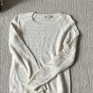 LOFT Cream Pointelle Crewneck Sweater
